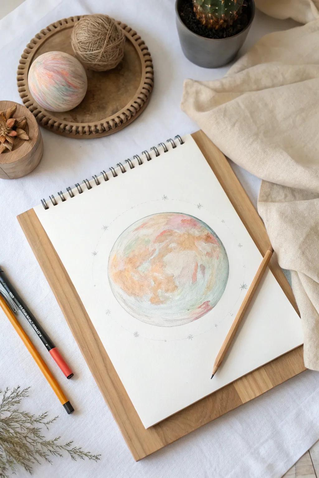 Explore the cosmos with minimalist elegance: Draw your own celestial planet masterpiece.