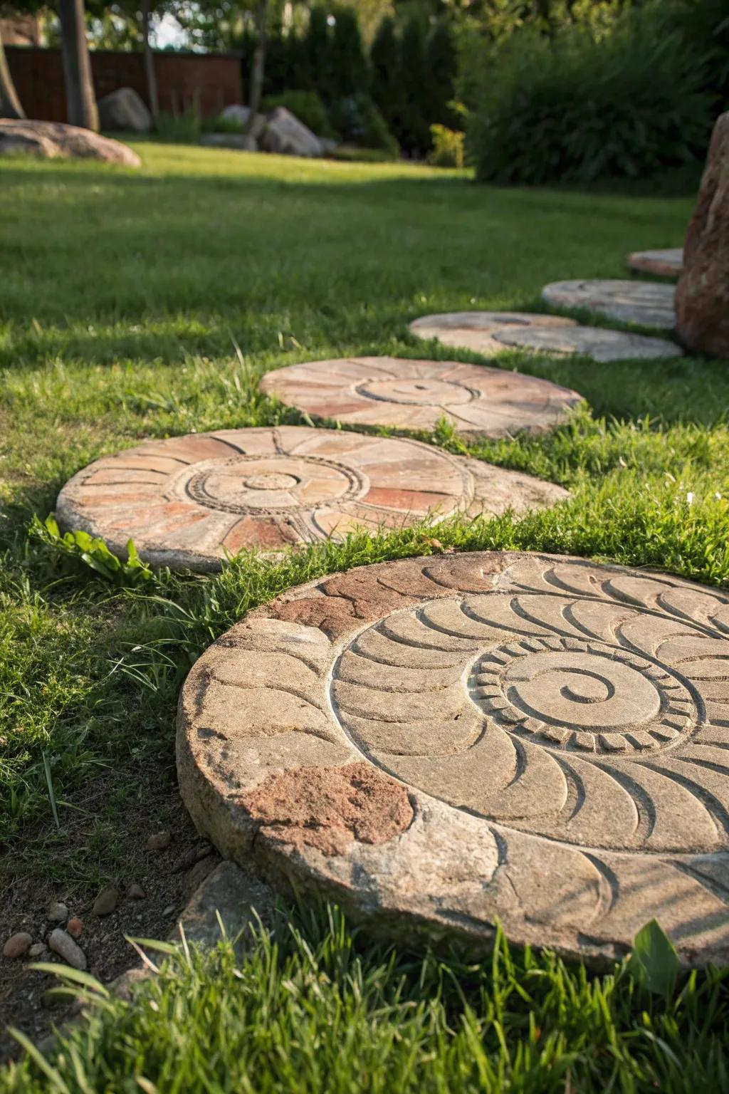 Step into style with bold, circular stepping stonesâan artistic touch to any garden path.