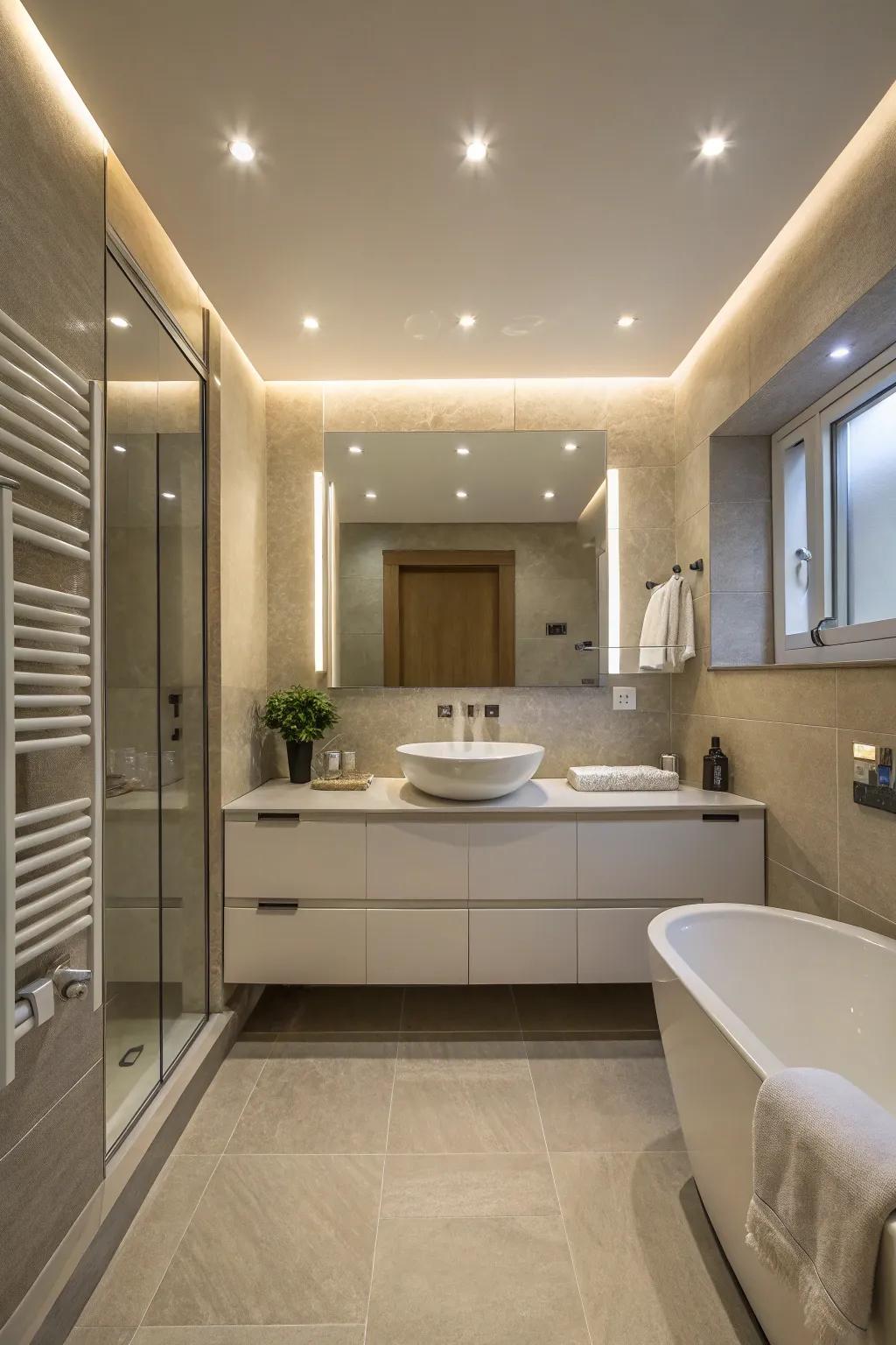 Dimmers offer adjustable lighting for any mood.