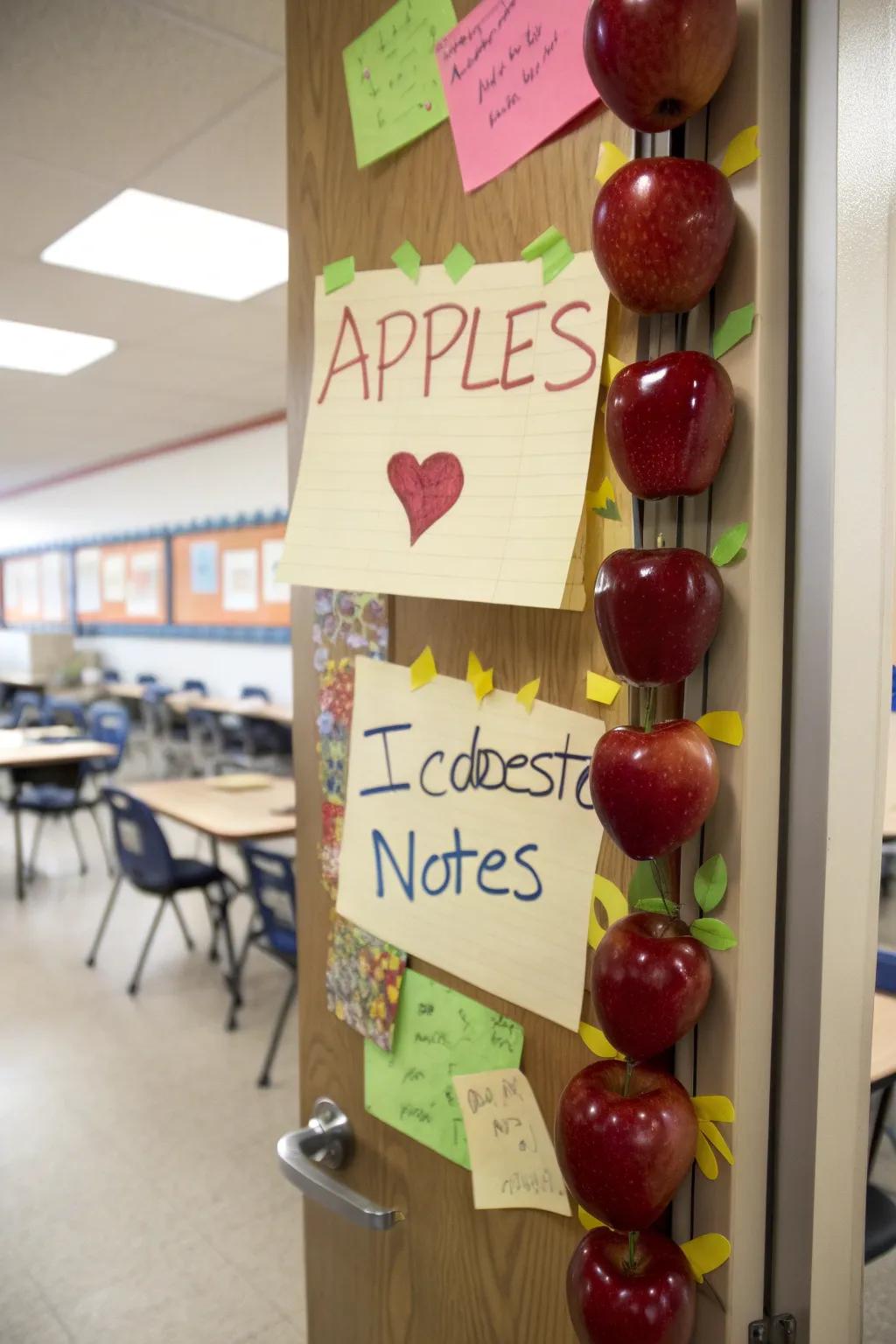 A classic apple-themed door honoring teachers