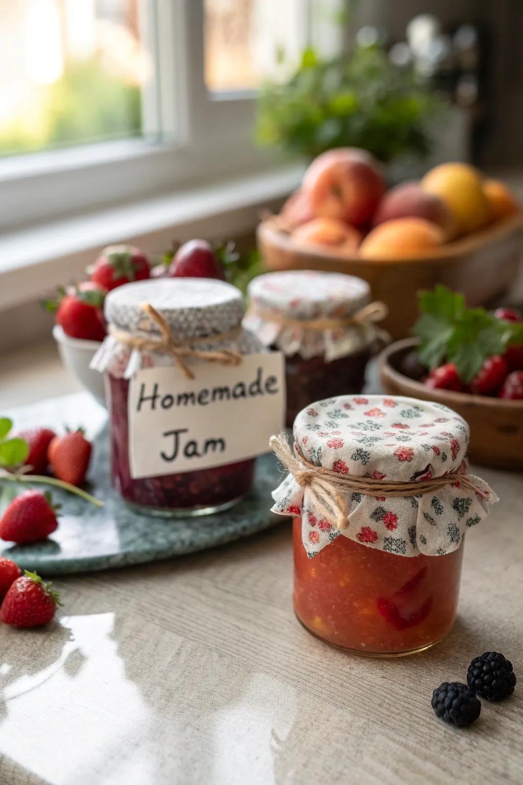 Handmade jam jars for a taste of summer.