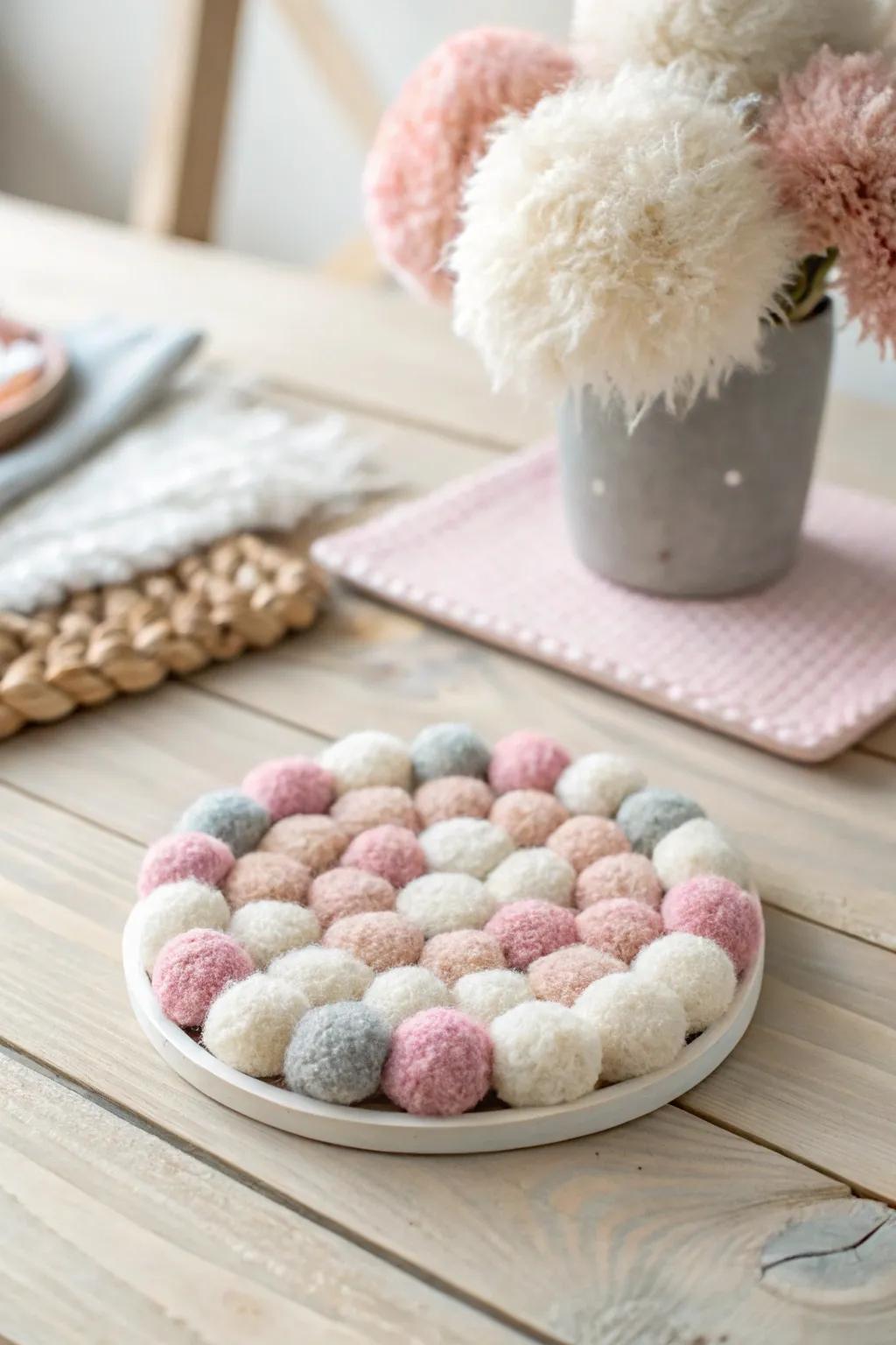 Add a touch of whimsy to your decor with these delightful pom pom coasters!