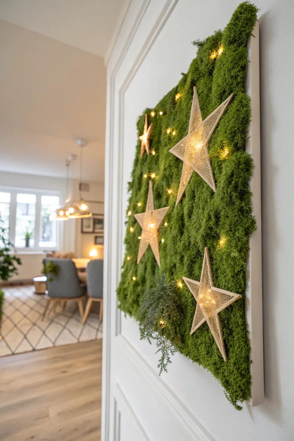 Enchant your space with the serene glow of moss art illuminated by delicate LED lights, merging nature and elegance.