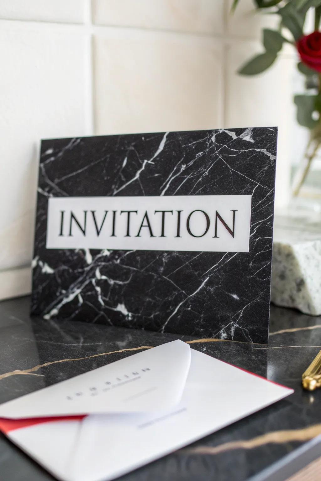 A modern invitation with striking bold typography.