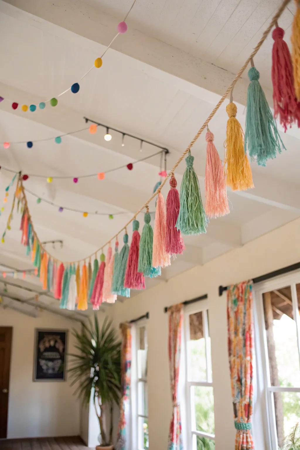 Tassel garlands add playful texture to your ceiling.