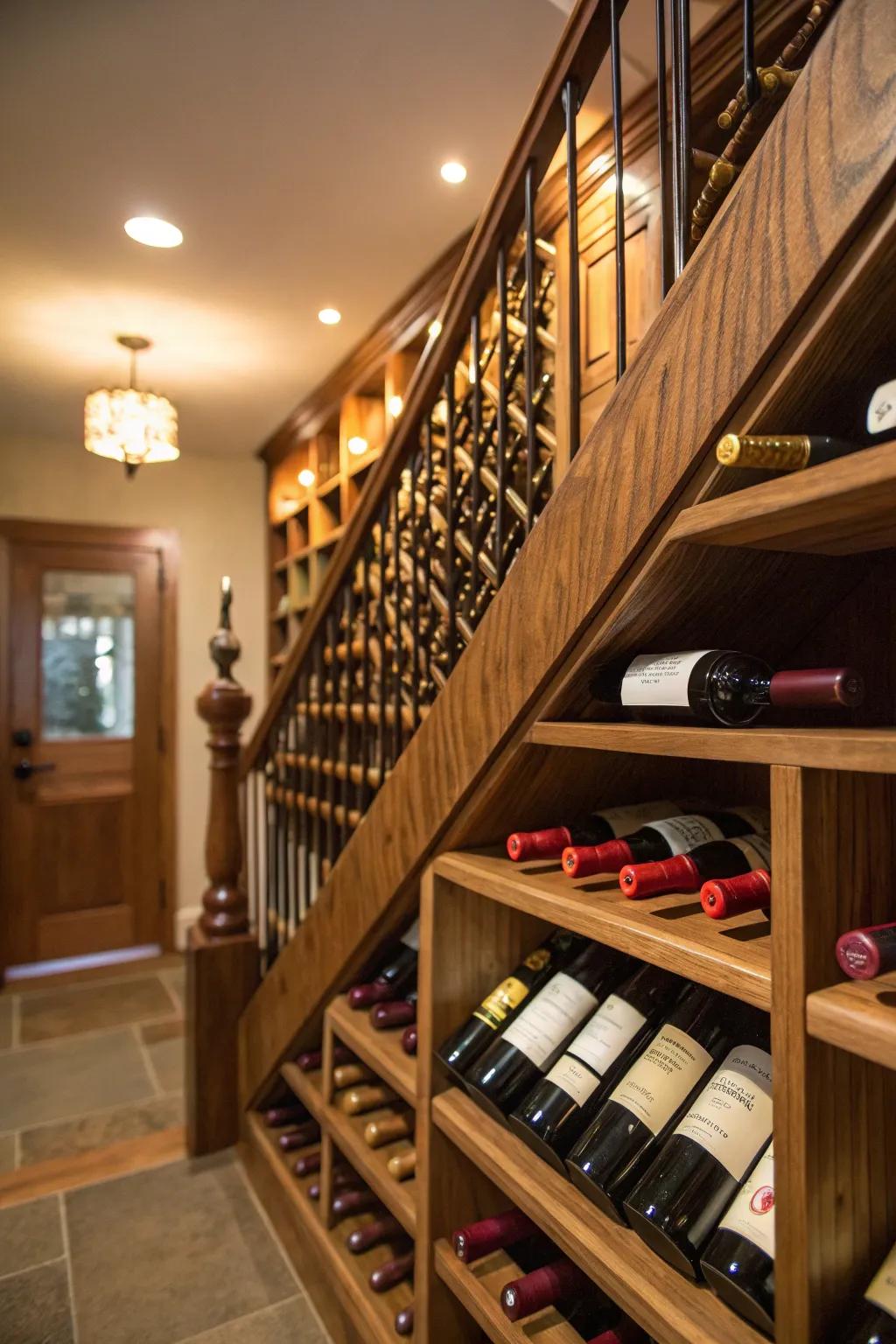 Wooden shelves that add warmth and charm to your wine storage.