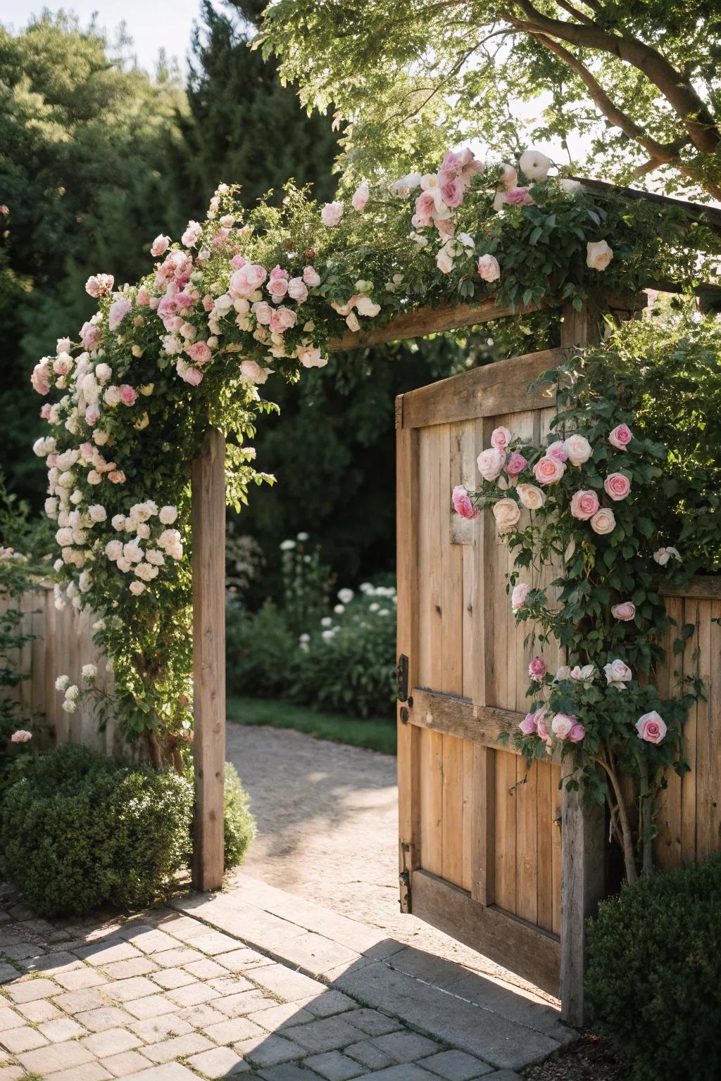 Step into your secret garden: An enchanting rose-framed gateway awaits.