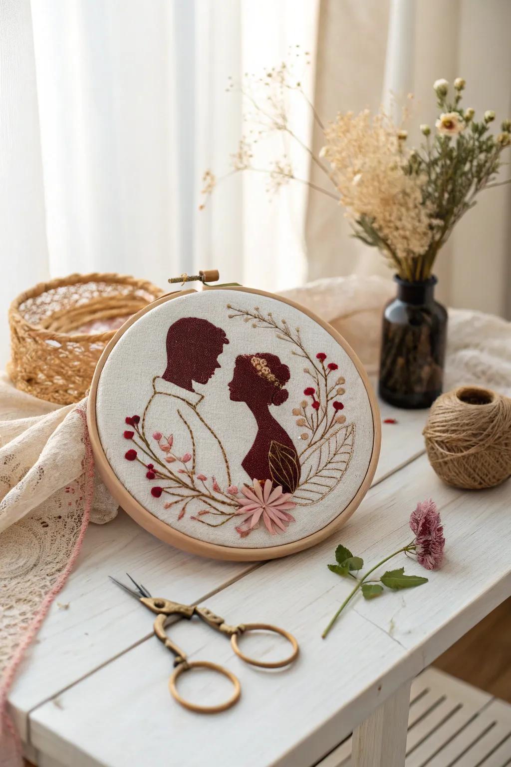 Capture love with every stitch: DIY portrait embroidery for a heartfelt Valentine's Day gift.