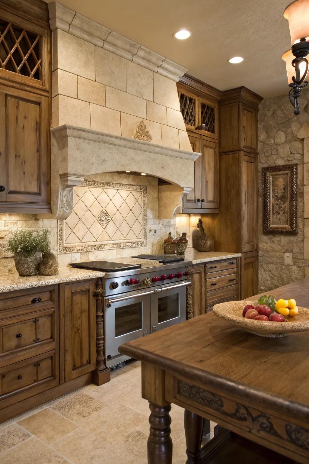 Classic travertine enhances the timeless elegance of this kitchen.