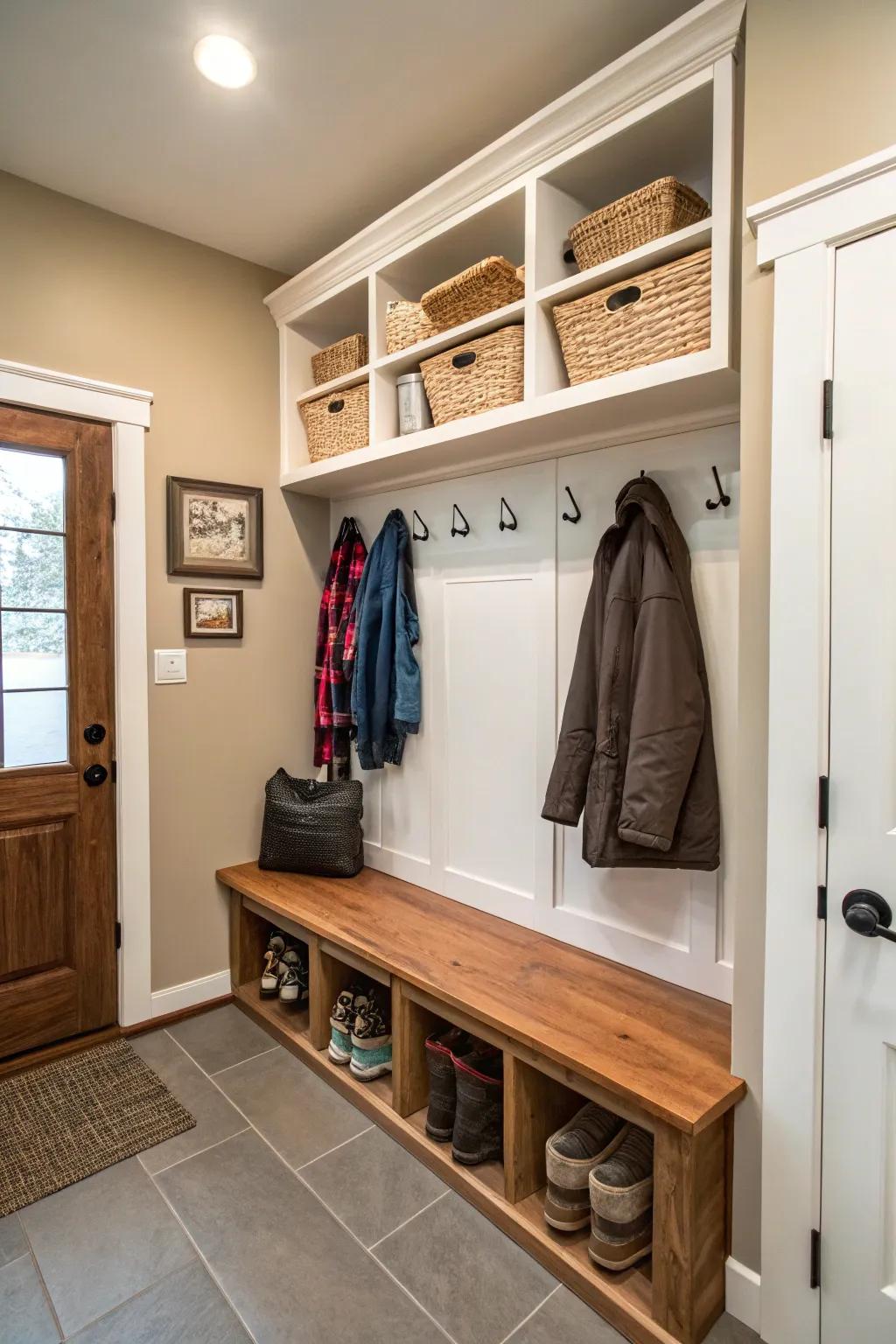 Make your closet work double duty with a mini mudroom.