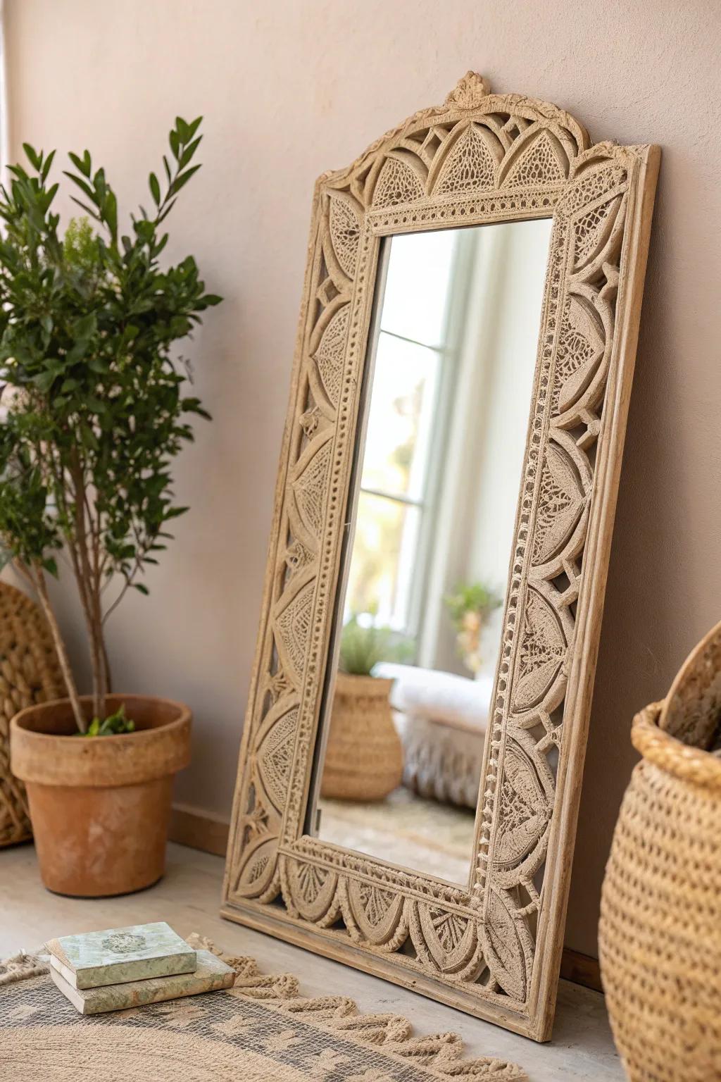 Transform your space with this eco-friendly mirror frame crafted from recycled cardboard. A perfect blend of simplicity and style!