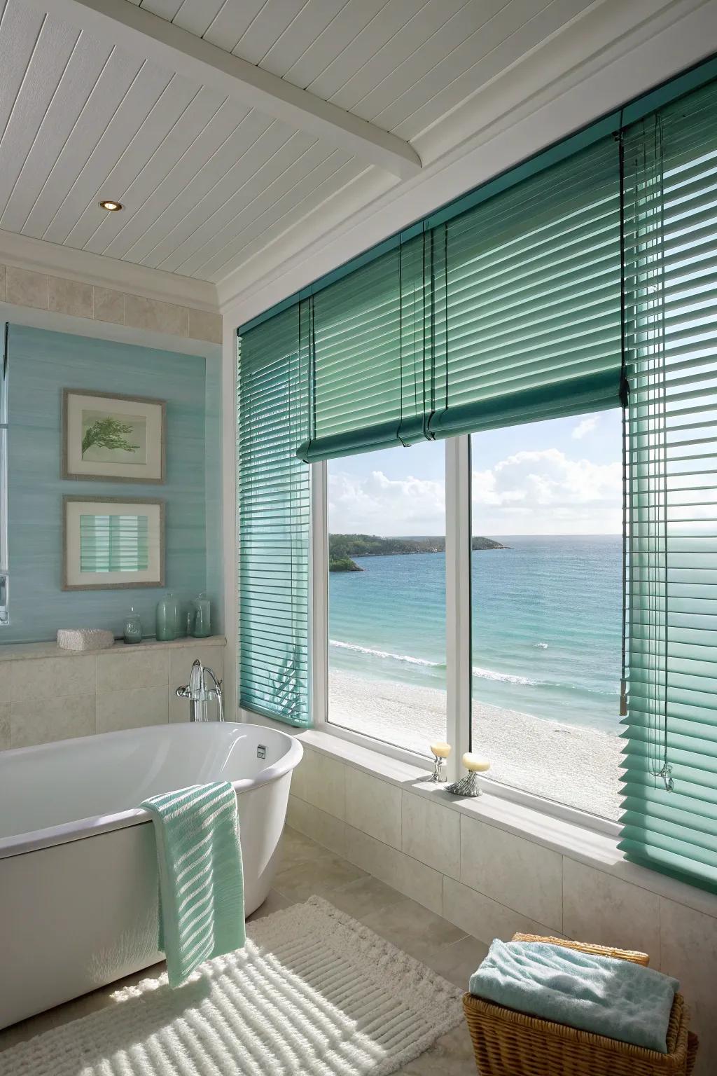 Ocean-inspired hues create a calming, spa-like atmosphere.