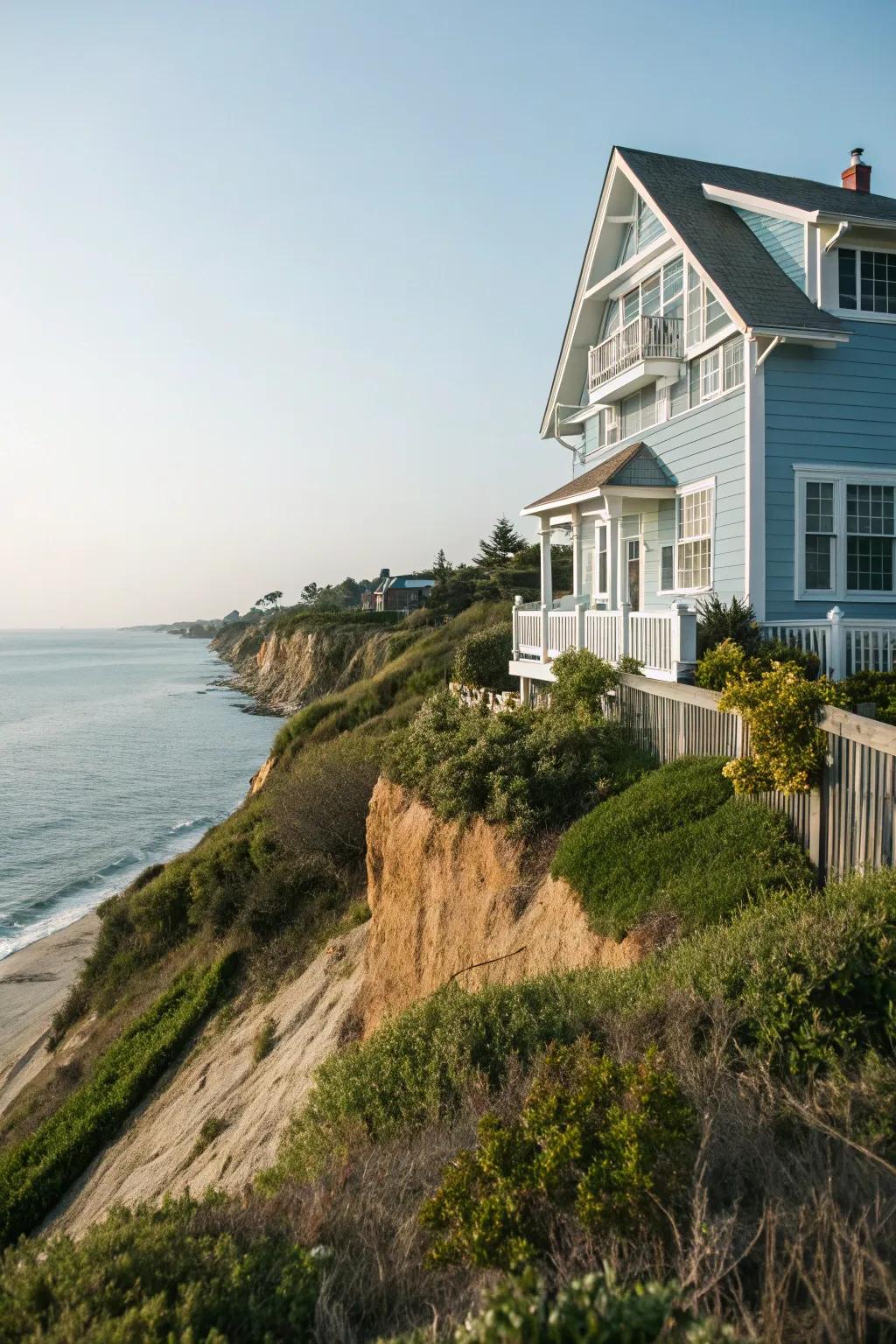 A coastal home featuring beach-inspired siding colors.