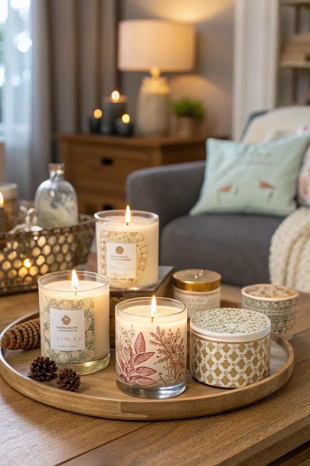A charming selection of scented candles perfect for any home.