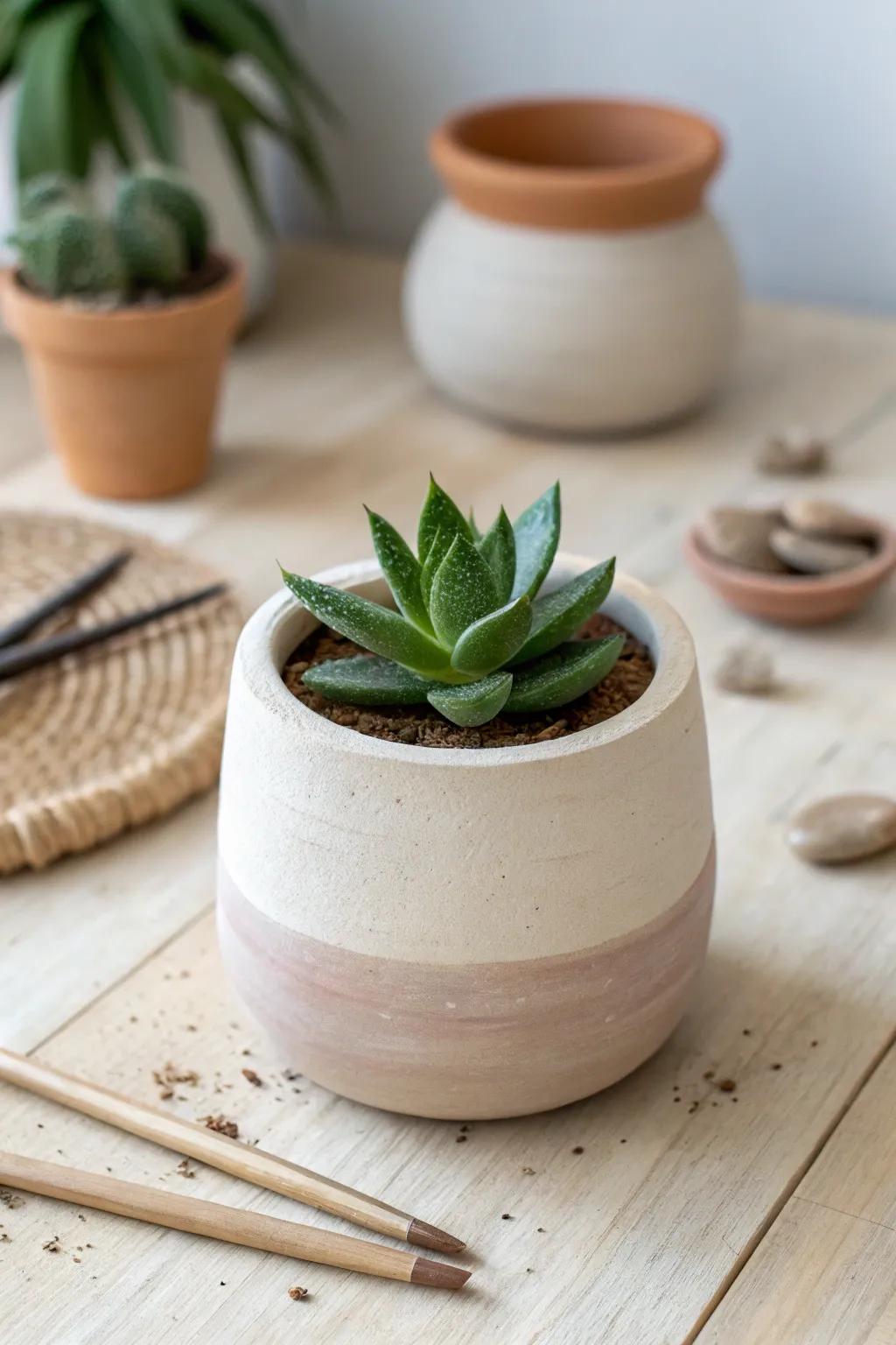 Embrace the beauty of simplicity with handcrafted mini clay pots for your succulents.