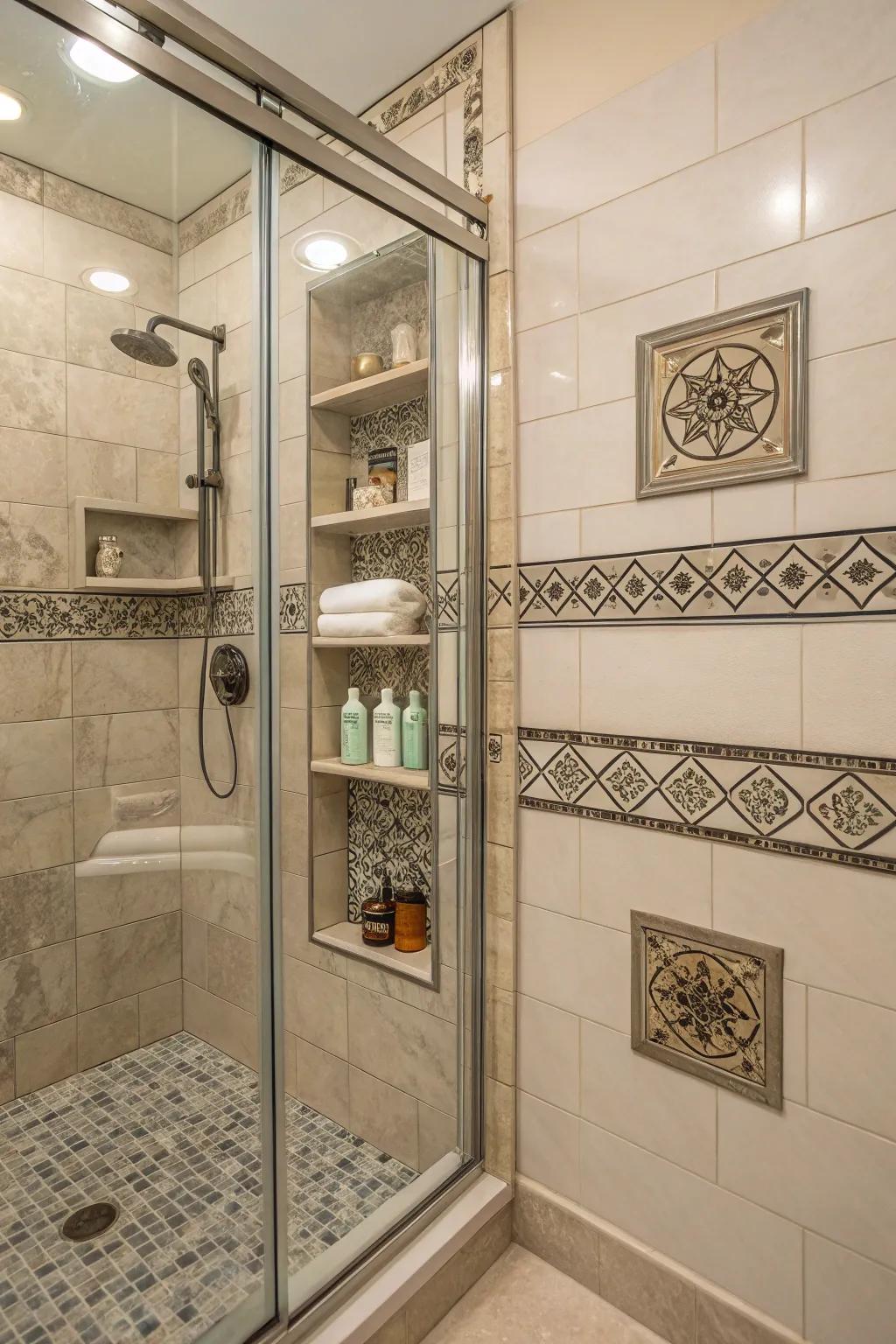 Built-in shelving keeps your shower organized and stylish.