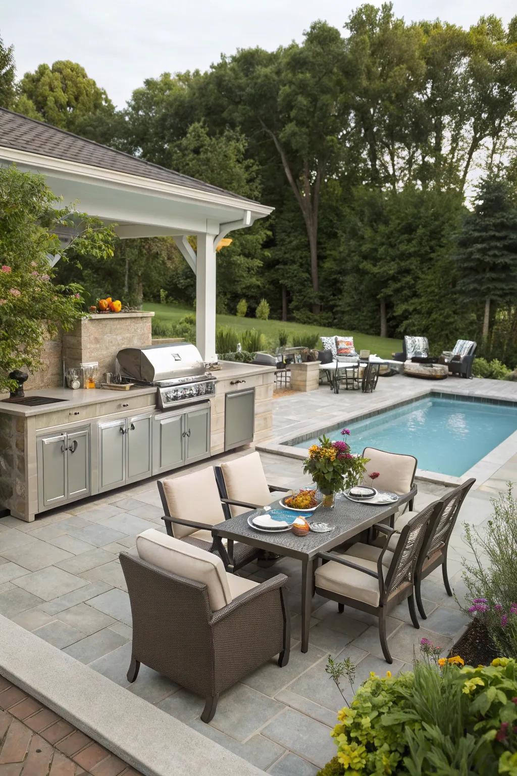 Conveniently located poolside kitchen for seamless entertaining.
