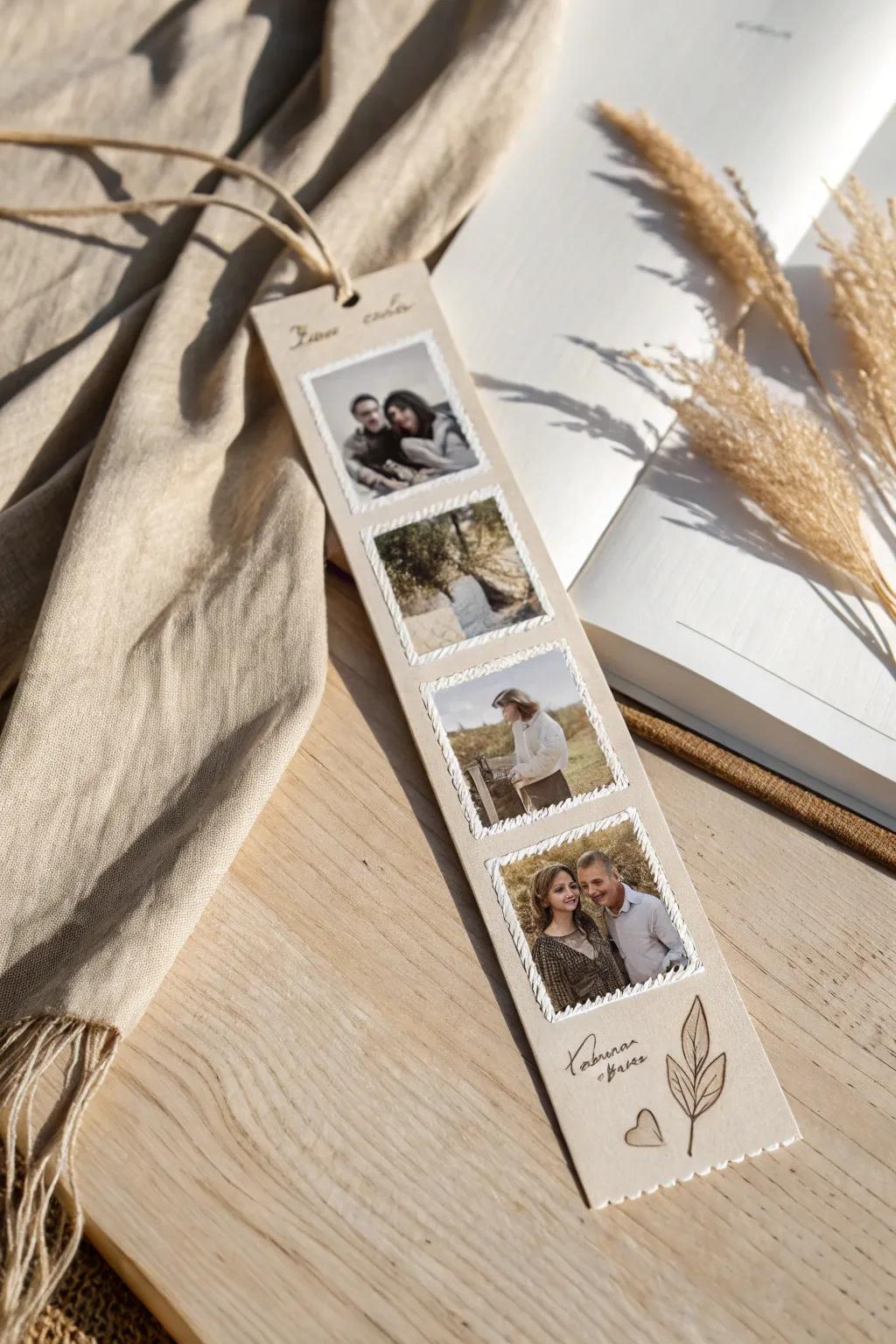Capture your love story with a personalized photo strip bookmarkâa perfect blend of memories and craftsmanship.