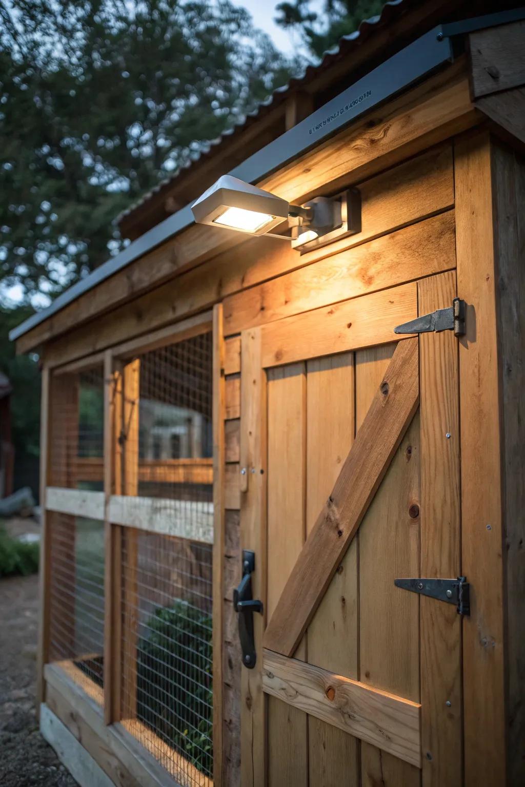 Illuminate your evenings with style: A perfect blend of craftsmanship and innovation for your chicken run.