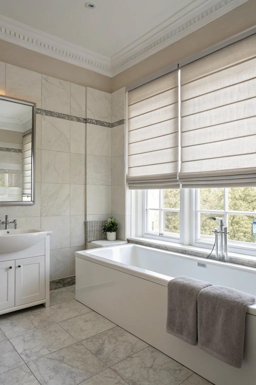 Neutral-toned blinds create a calm, minimalist vibe.