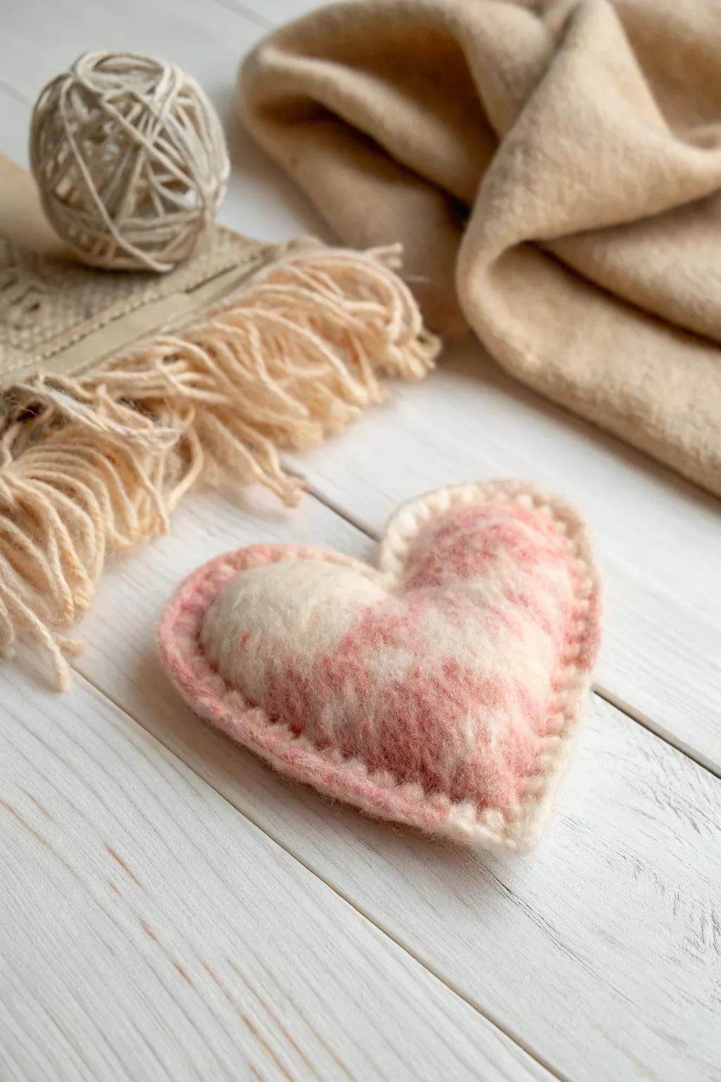 Embrace the warmth of handcrafted comfort with this felted wool heart warmer.