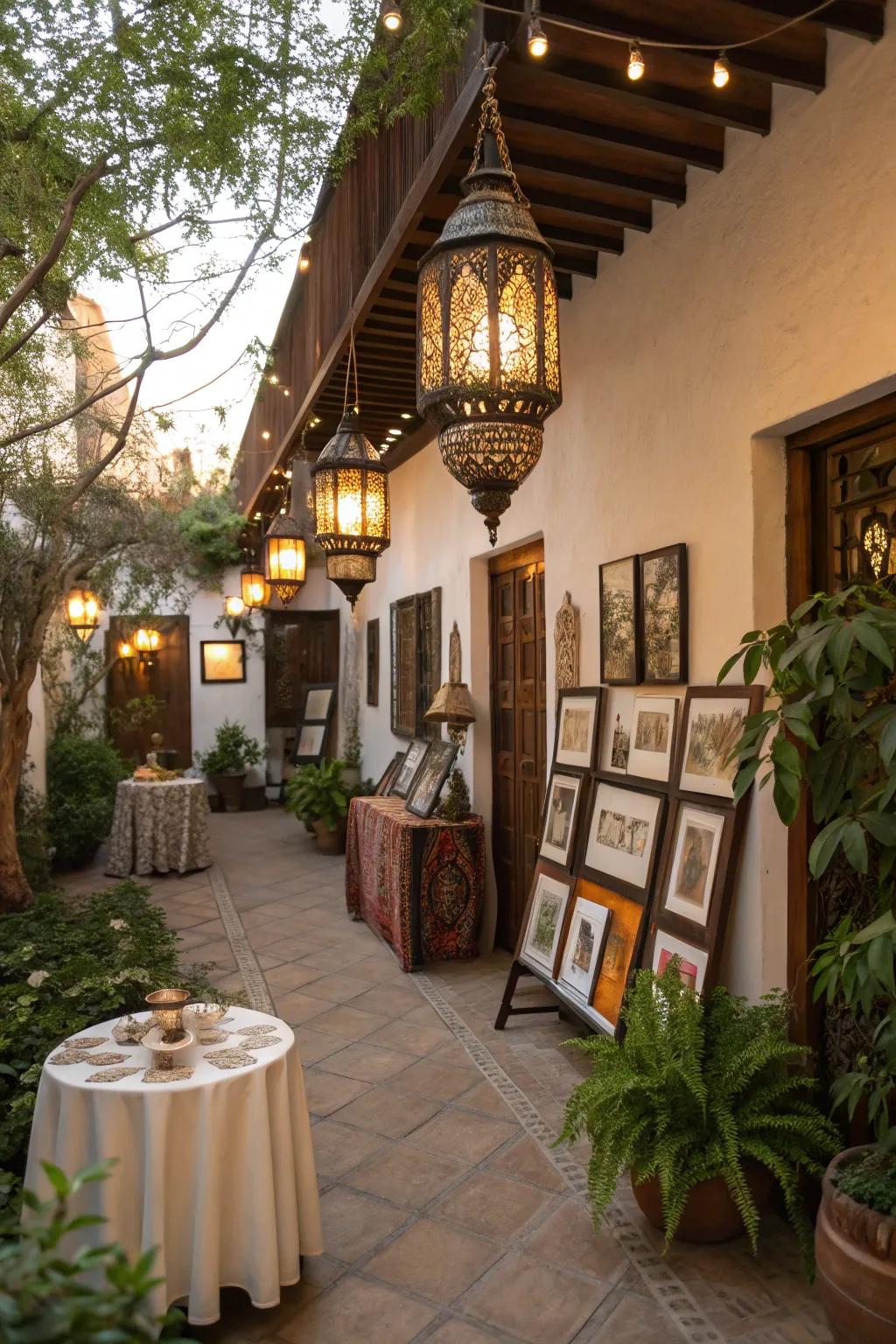 Personal decor elements make this courtyard patio uniquely charming.