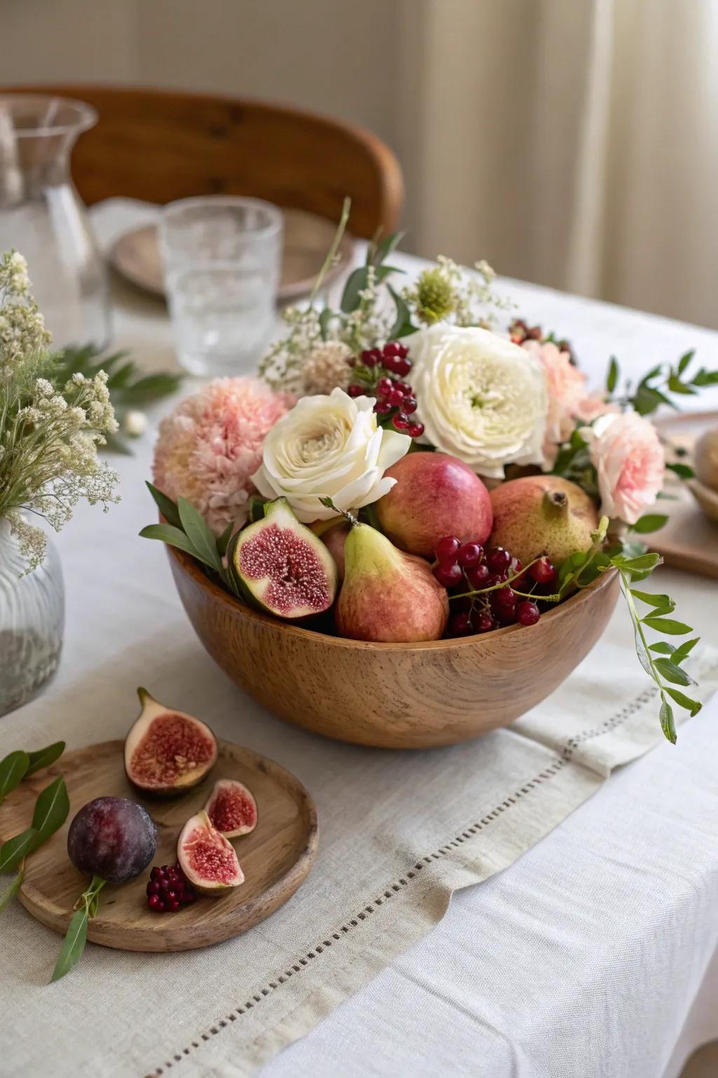 Elevate your wedding decor with a charming blend of fruits and flowersâwhere simplicity meets natural elegance.