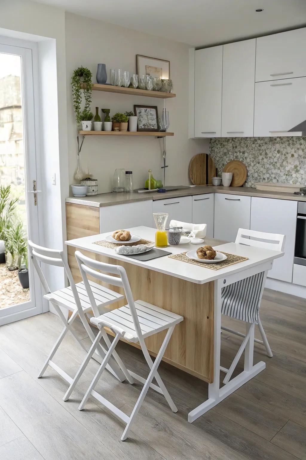 A folding table that adapts to your needs and maximizes space.