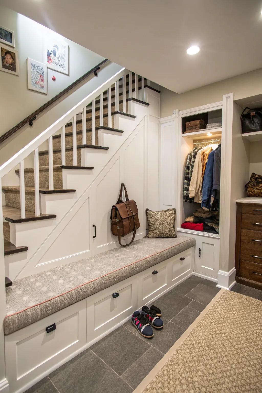 Hidden storage maintains cleanliness and efficiency.