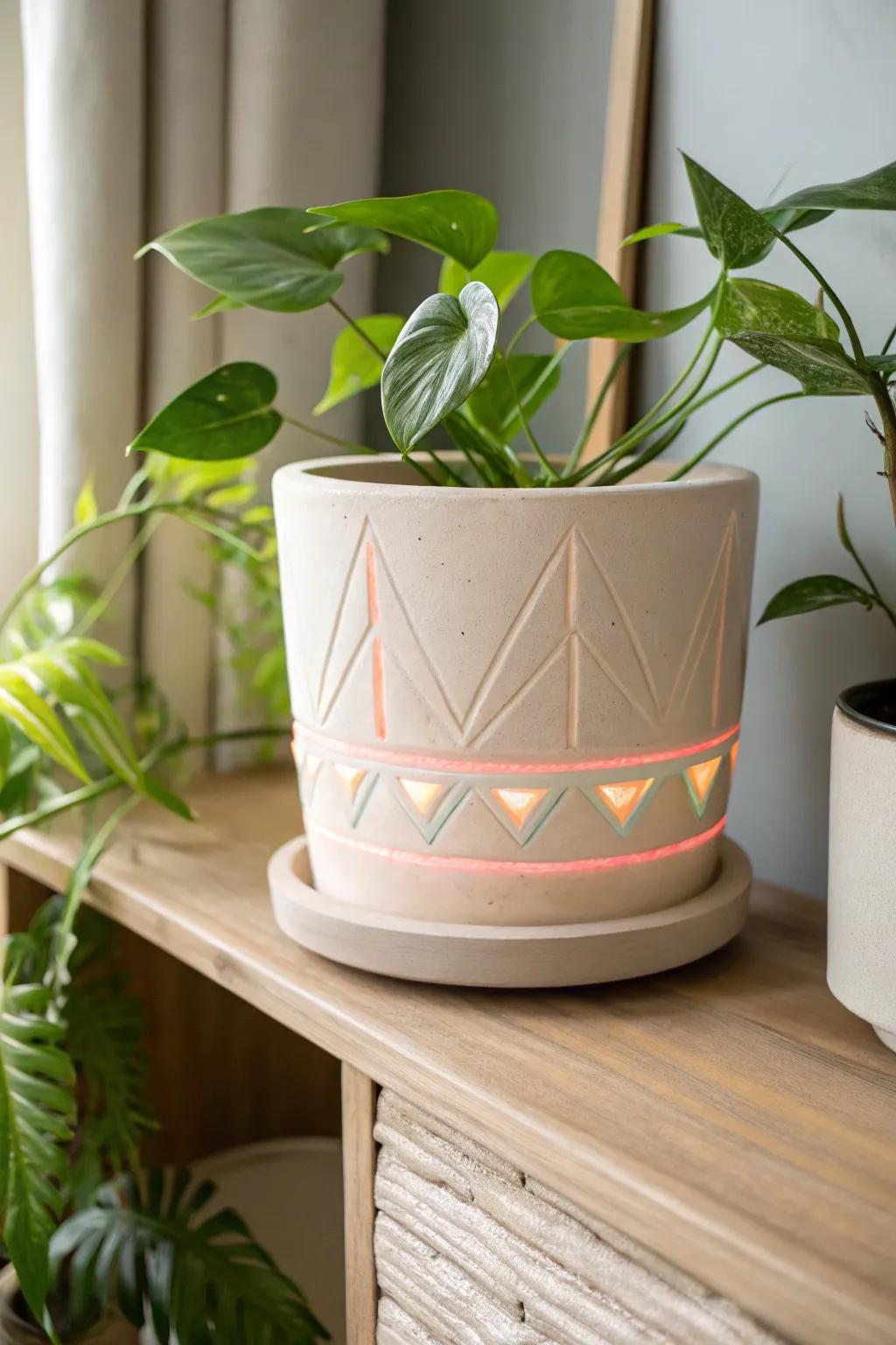 Embrace the charm of retro with a modern twistâthis handmade clay planter is where nostalgia meets neon elegance.