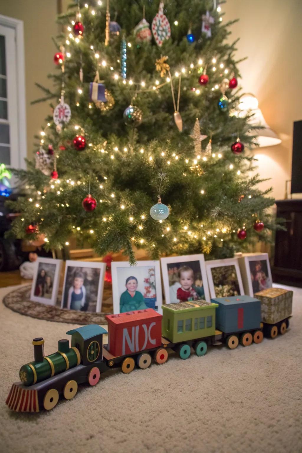 A personalized train brings a heartfelt touch to holiday decor.