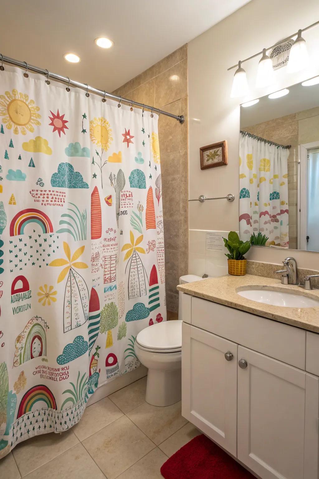A playful shower curtain adds instant charm and fun.