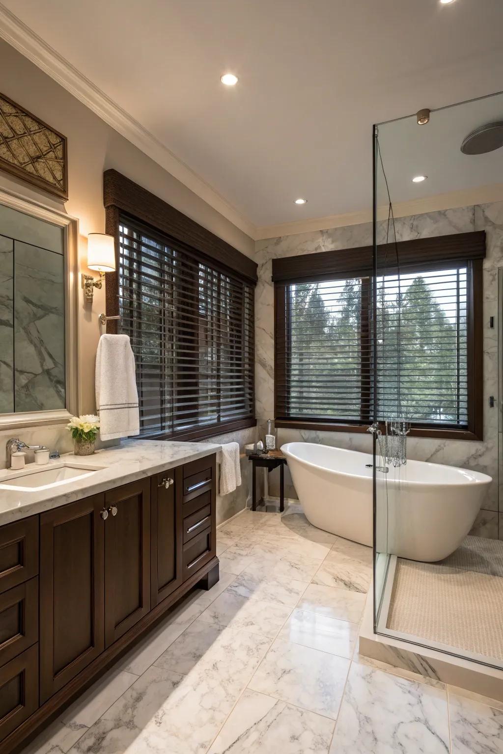 Blackout blinds provide complete privacy and a touch of luxury.