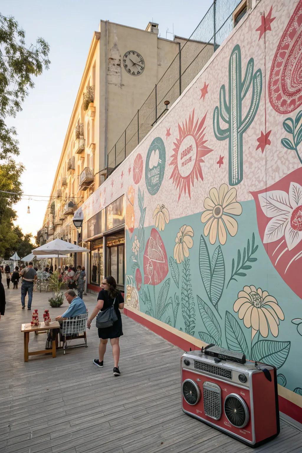 Vintage murals add charm and nostalgia.