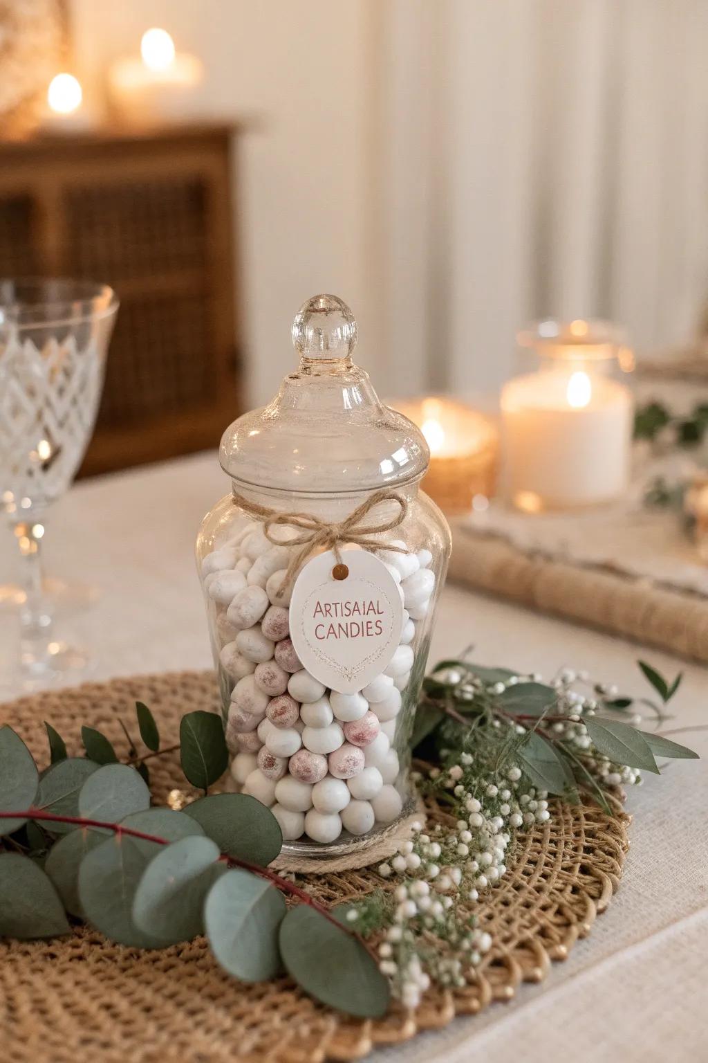 Add a personal touch to your candy table with customized elegance.