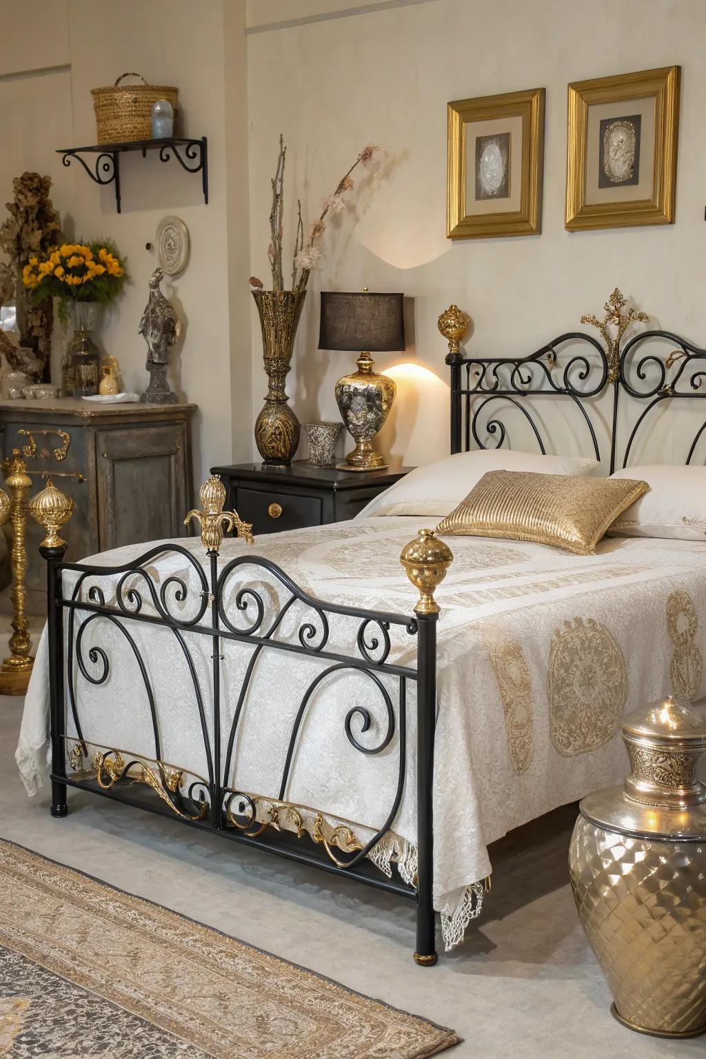 Metallic accents add a luxurious gleam to the room.