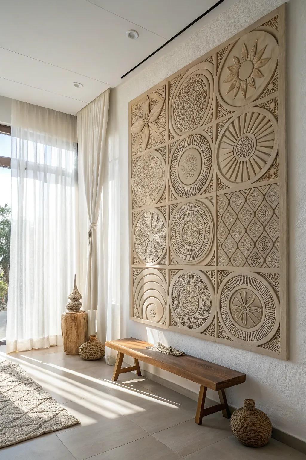 Bring the world to your living room with a stunning clay mural that tells a global story.