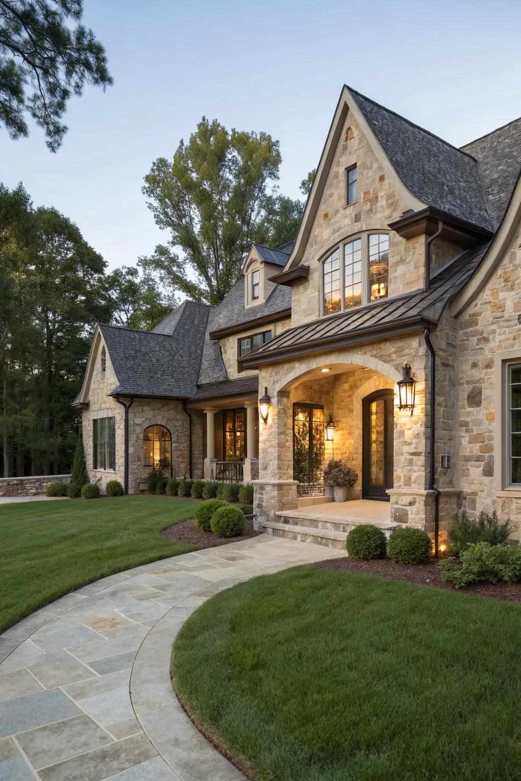 A home enhanced by stone accents around the entryway.