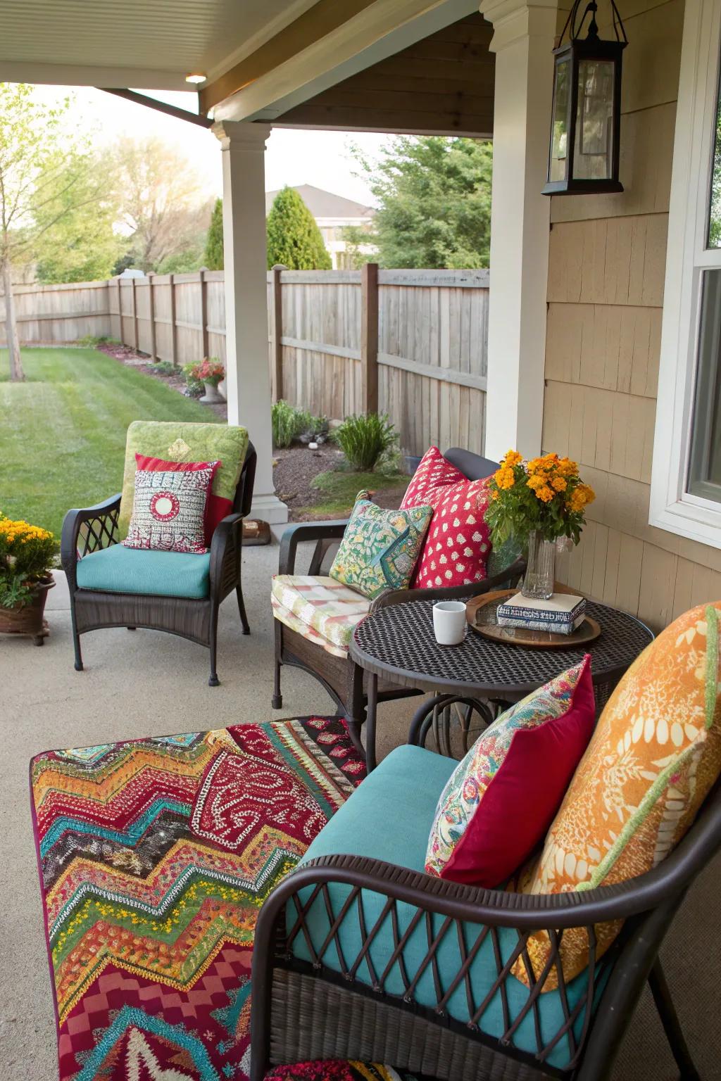 Textiles bring color and comfort to your porch setting.
