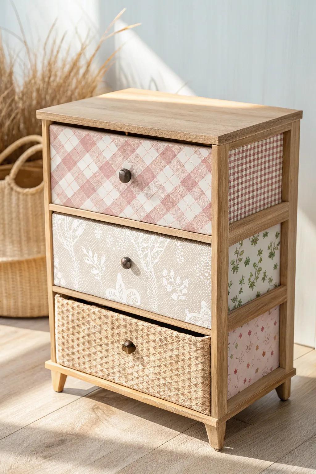 Transform your space with playful patterns on a minimalist chest of drawers, blending Scandinavian elegance with Boho charm.