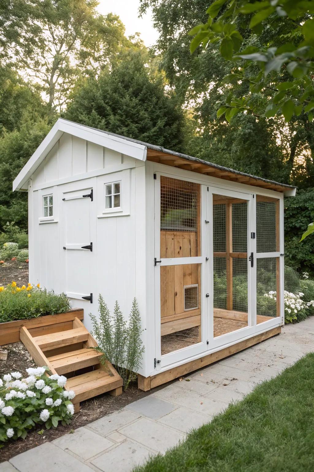 Embrace the art of simplicity with this zen-inspired minimalist chicken coop, where elegance meets functionality.