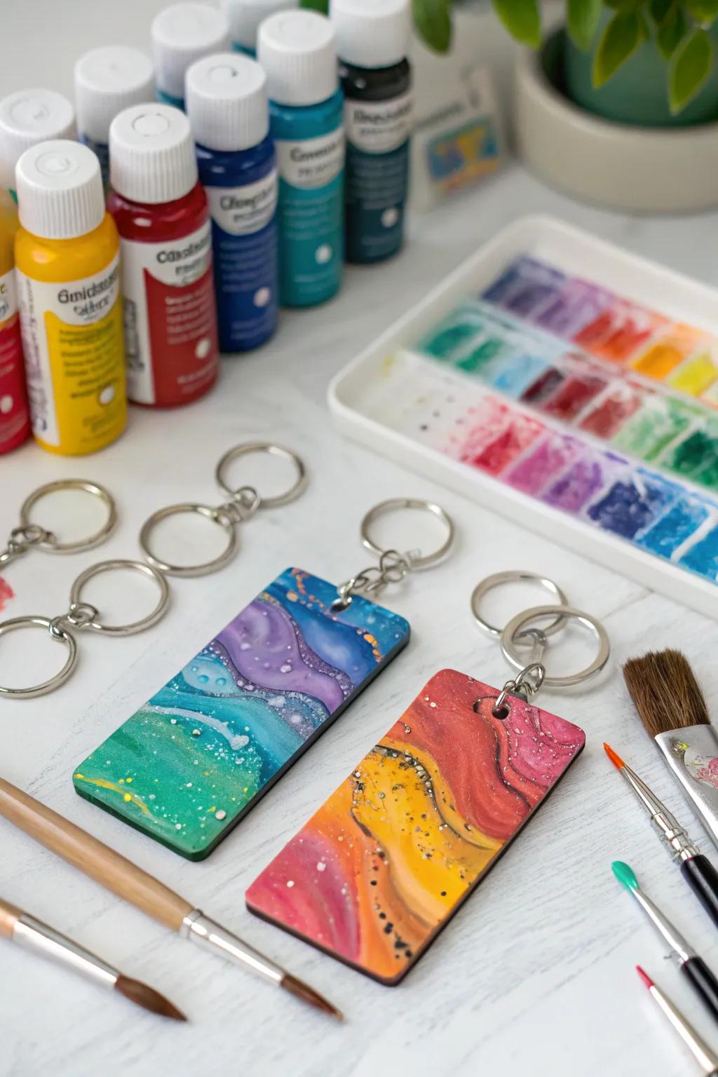Unleash creativity with vibrant acrylic pour keychains.