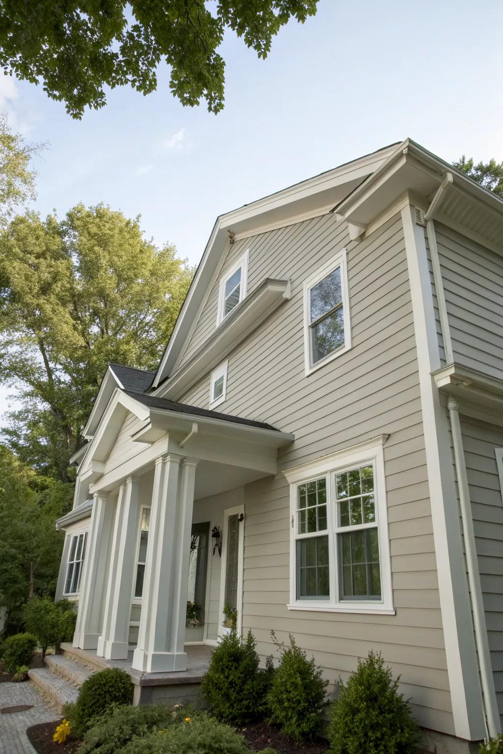 A timeless home with neutral gray siding.