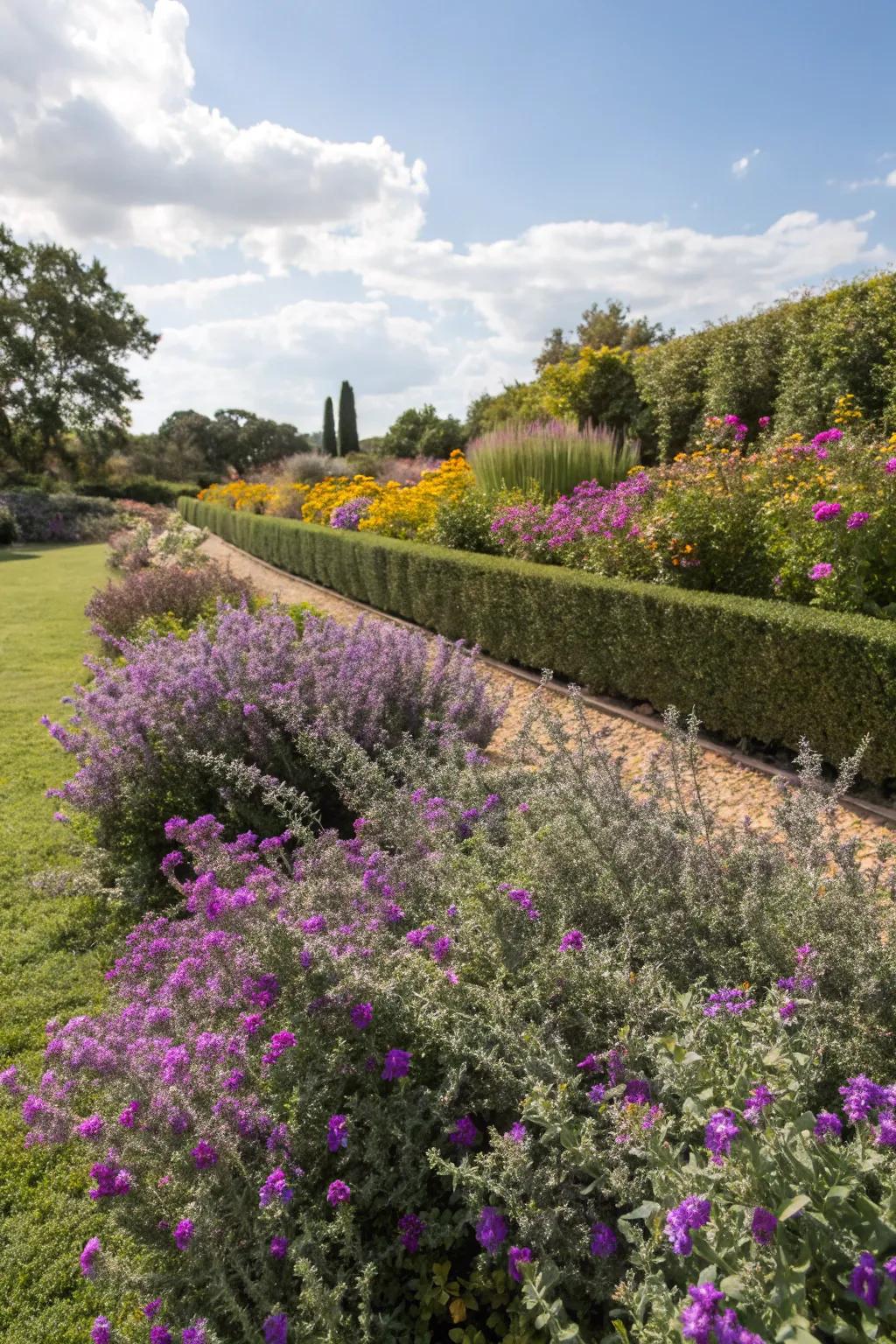 Seasonal garden design with Texas sage.