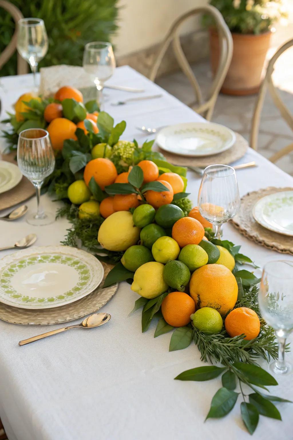 Citrus fruits creating a refreshing table runner.