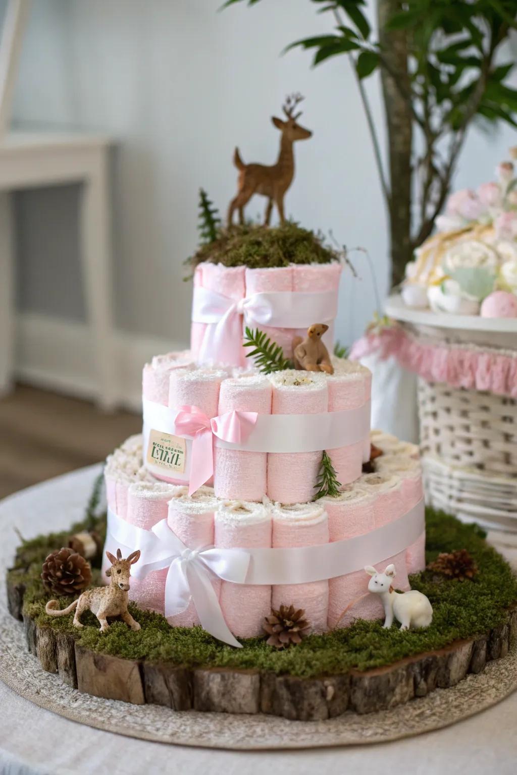 Step into a magical world with our enchanted forest diaper cake, perfect for a princess. ð¸ð¦ #BabyShowerElegance