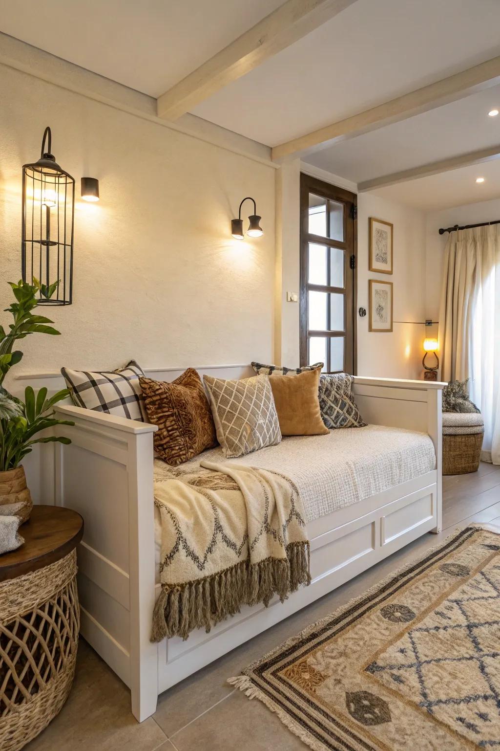 A daybed offers a versatile solution for combining seating and sleeping.