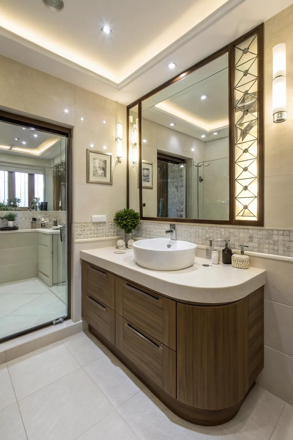 A uniquely shaped vanity adds character and charm.