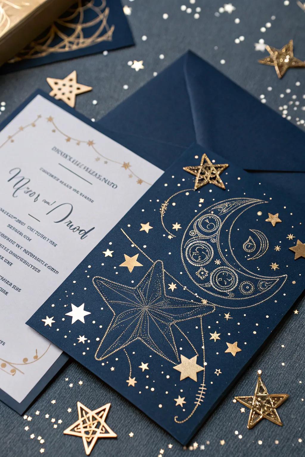 A magical starry night-themed invitation perfect for an evening event.