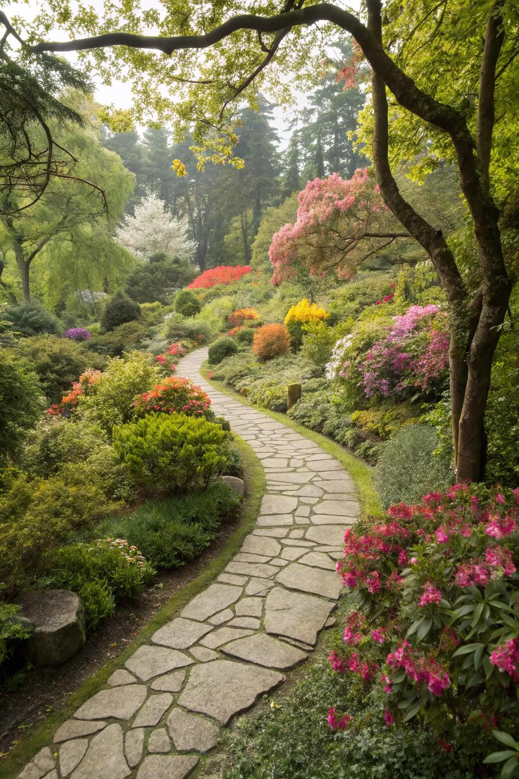 Charming stone pathways leading through the garden.